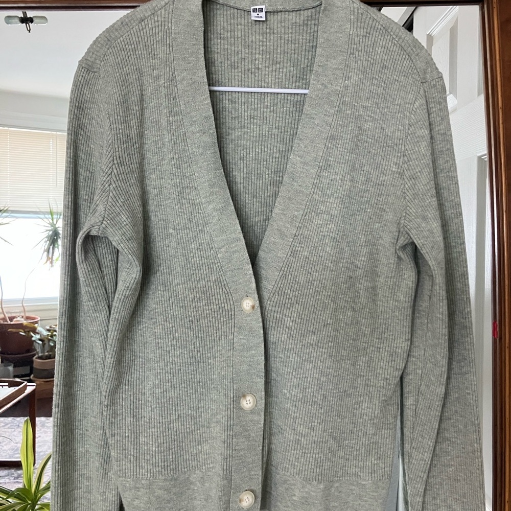 Uniqlo Women's Heather Green Cardigan Sweater